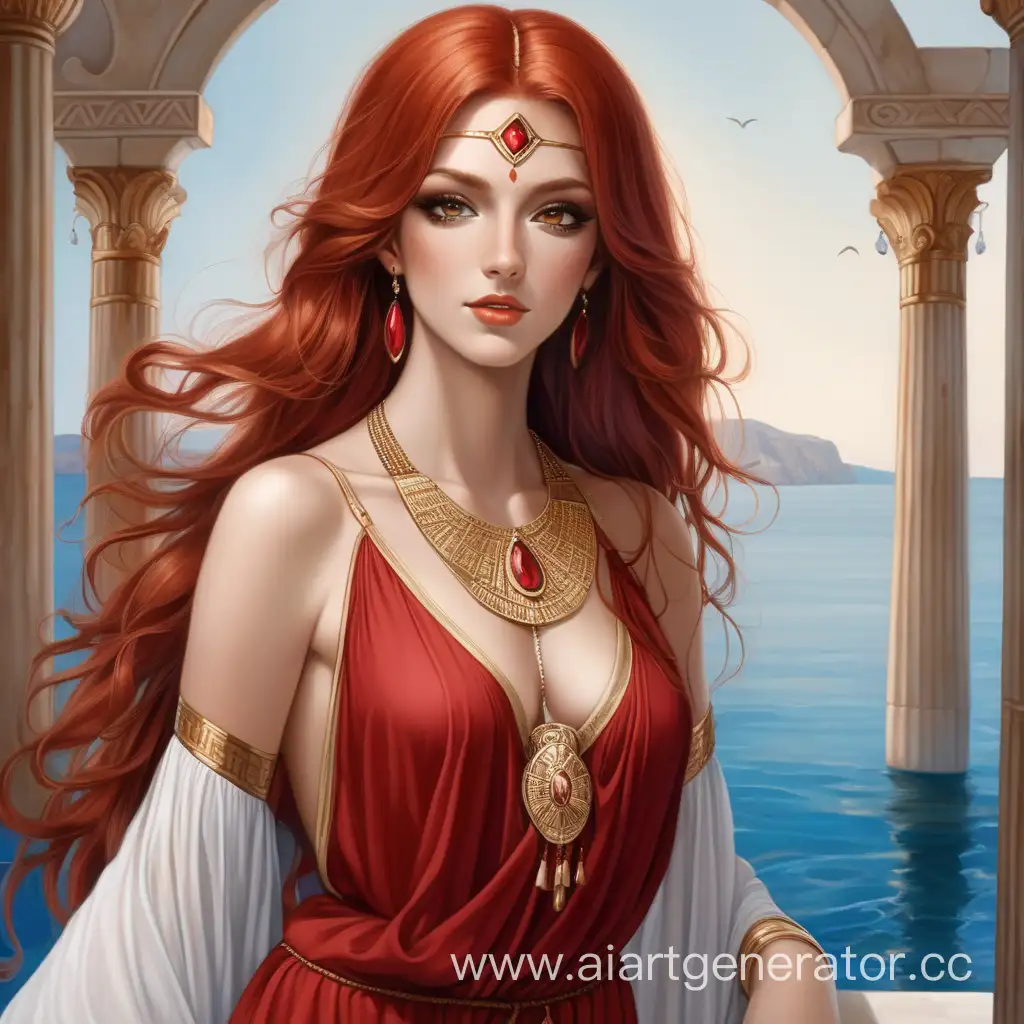 Intimate-Greek-Adult-Princess-with-Red-Tunic-and-Sea-Gold-Jewelry