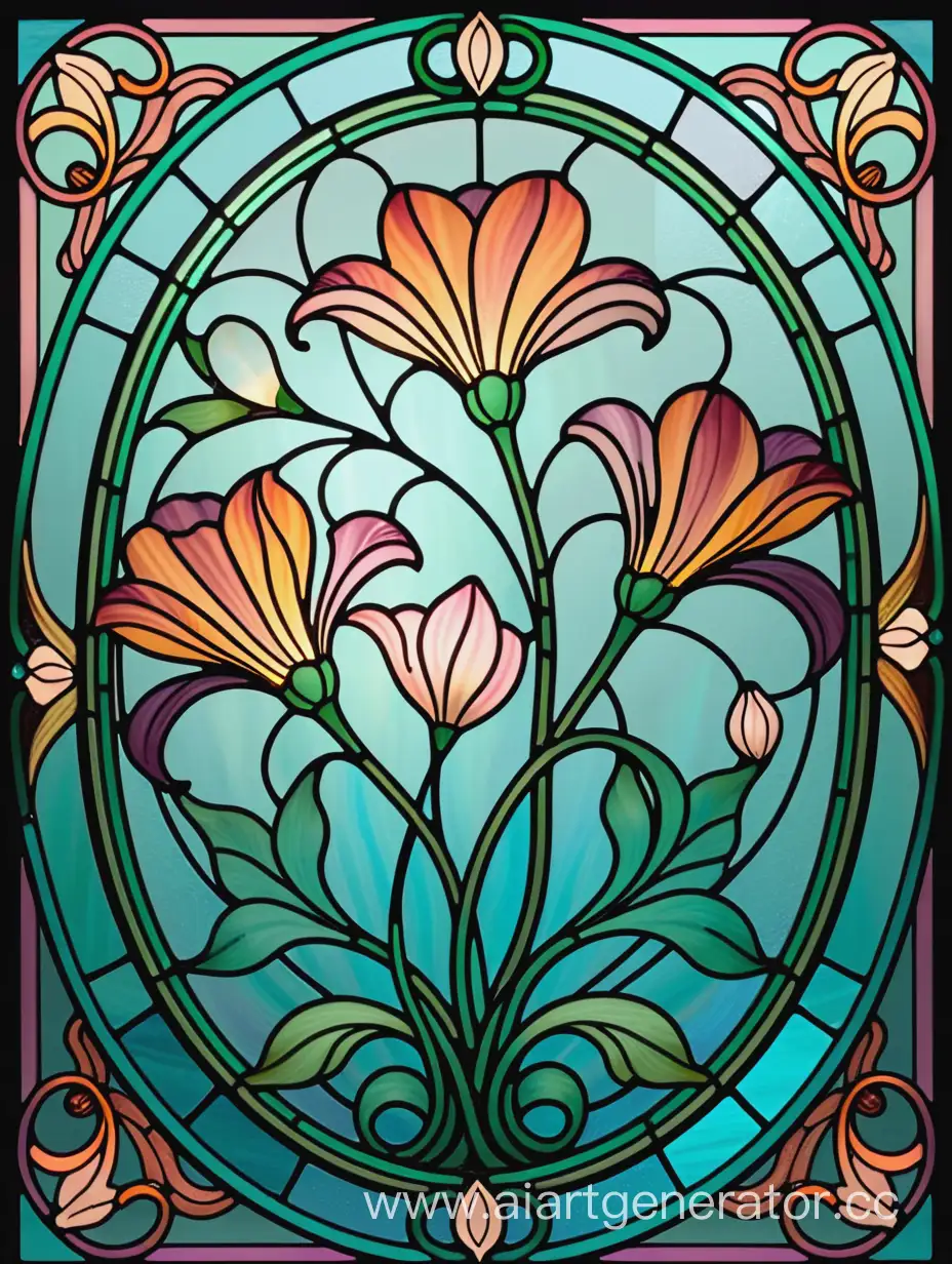 Elegant-Art-Nouveau-Stained-Glass-Floral-Ornament-Vector-Illustration