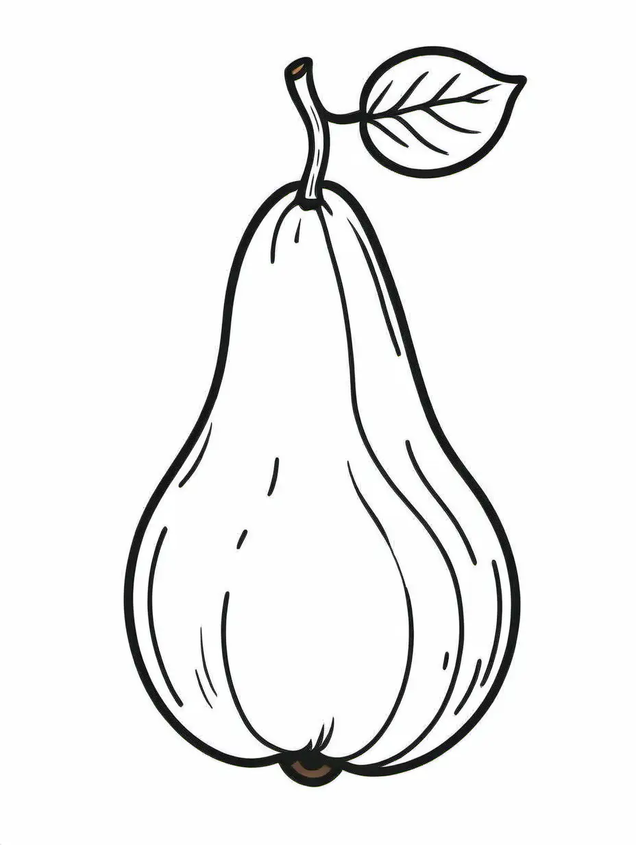 Outline drawing of a Bartlett pear, white background, simple coloring page for kids