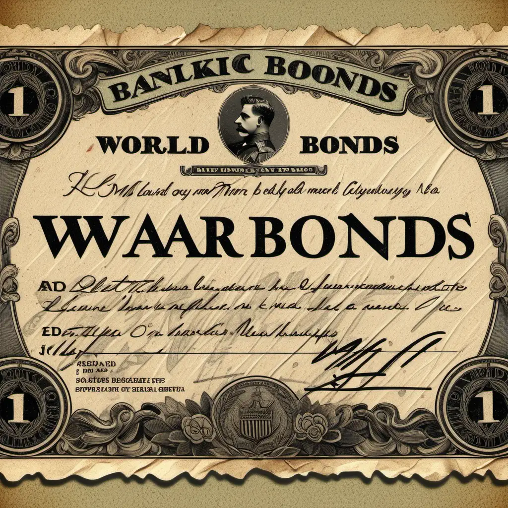 Vintage World War One War Bonds Banknote with Realistic Texture and Handwriting