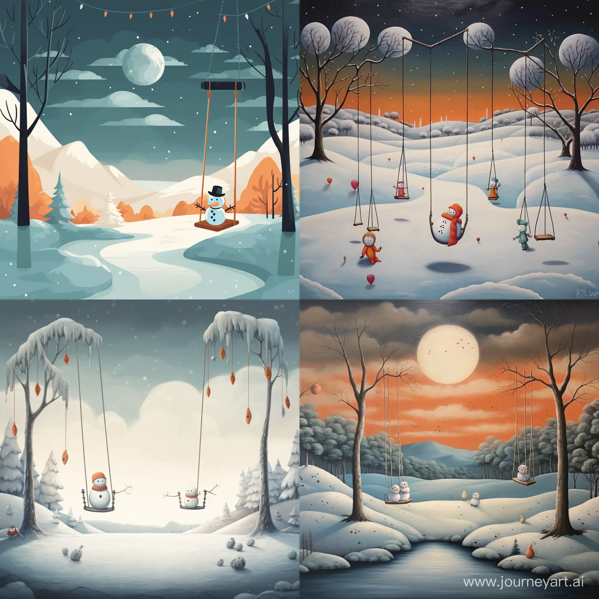 Joyful-Snowman-Swinging-in-a-Snowy-Landscape