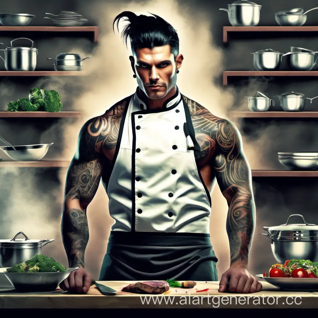 Fantasy-Chef-with-Muscular-Build-and-Intricate-Face-Tattoo