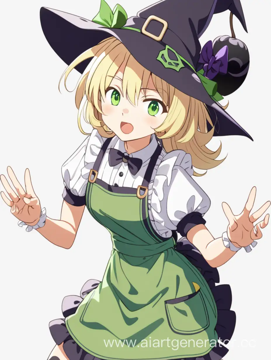 Adorable-Blonde-Witch-Anime-Girl-in-Green-Dress-and-Apron