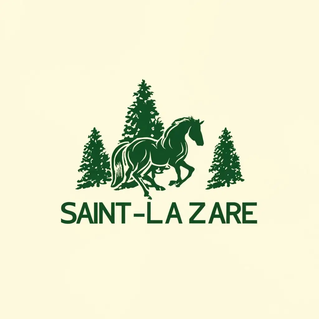 logo, Horse  green evergreen trees, with the text "Saint-Lazare", typography