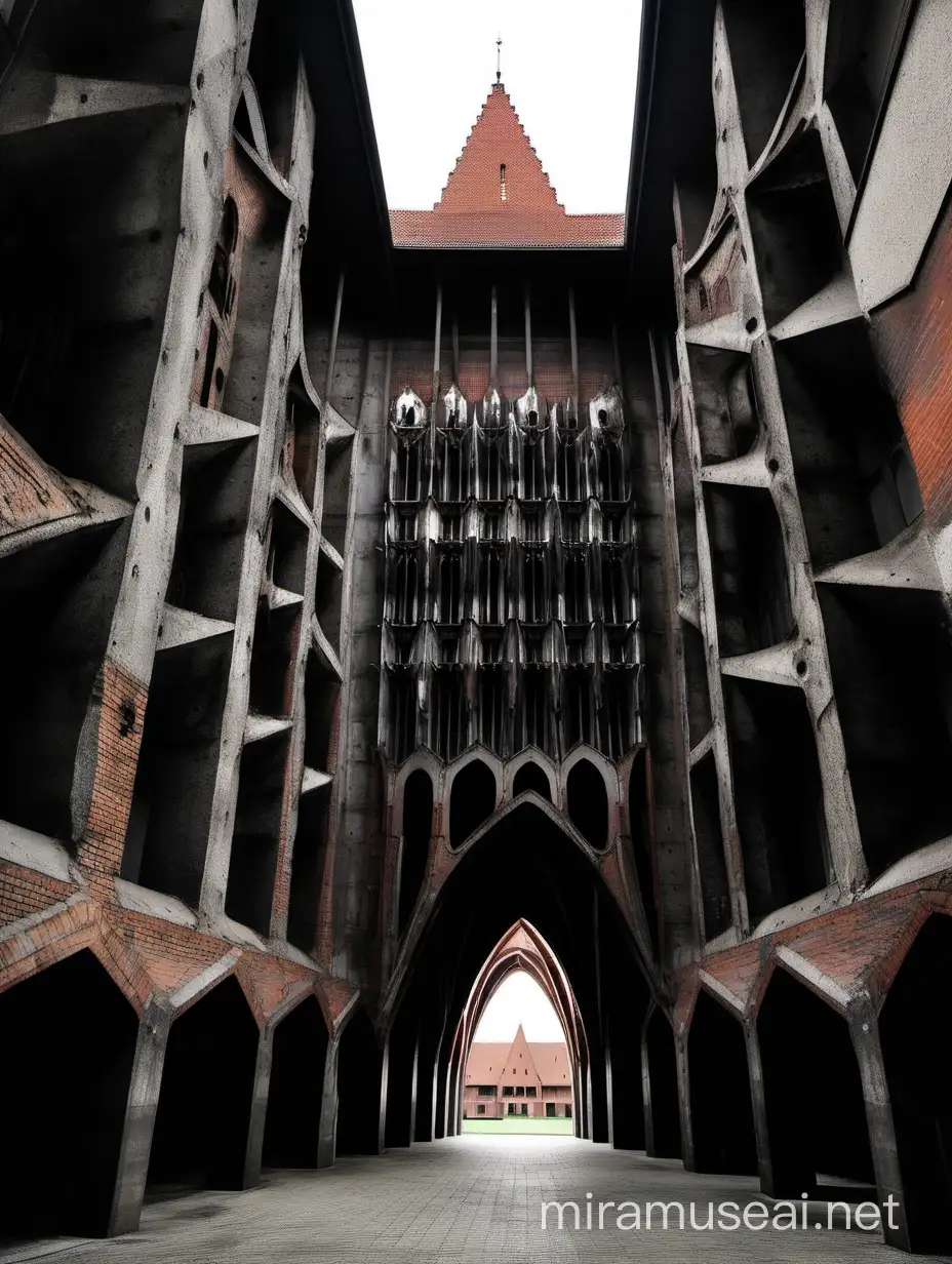 Dark Brutalist Architecture Malbork Castle in Concrete