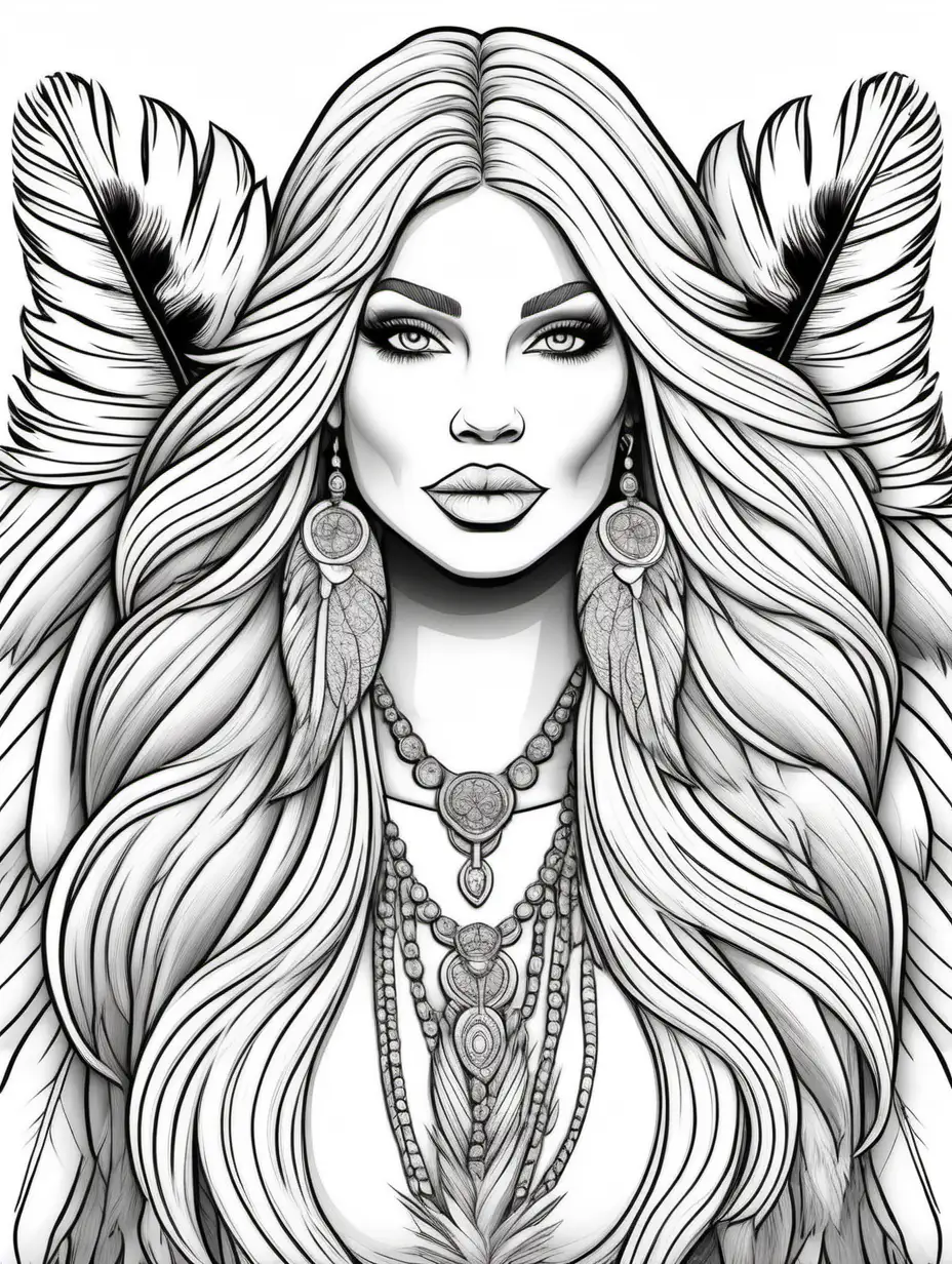 Glamorous Curvy Bohemian Woman Coloring Page