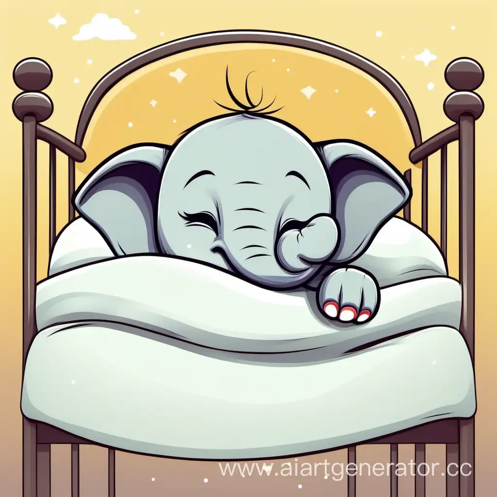 Baby-Elephant-Sleeping-in-Cartoon-Bed