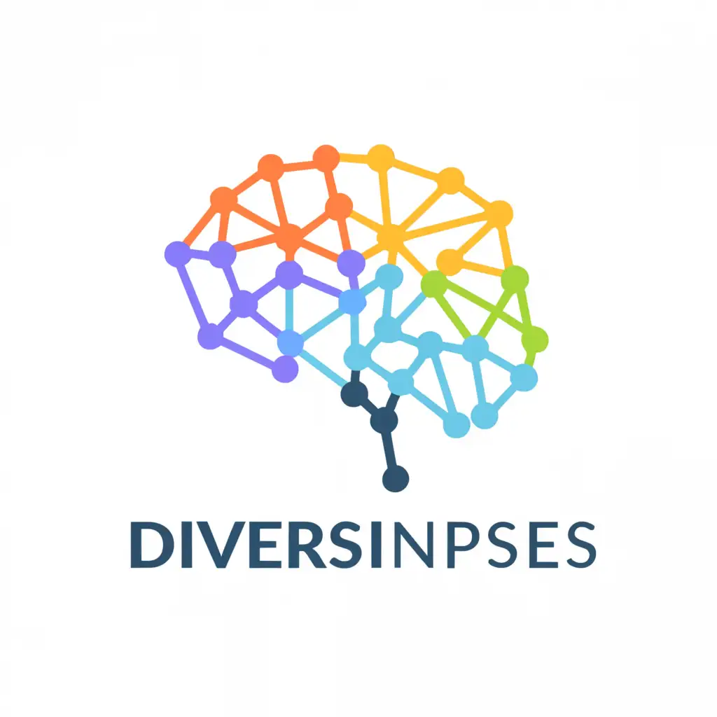 a logo design,with the text "diversinapses", main symbol:a drawing of a brain with different regions in different colors, with geometric lines that indicate synapses or connections,Moderate,clear background