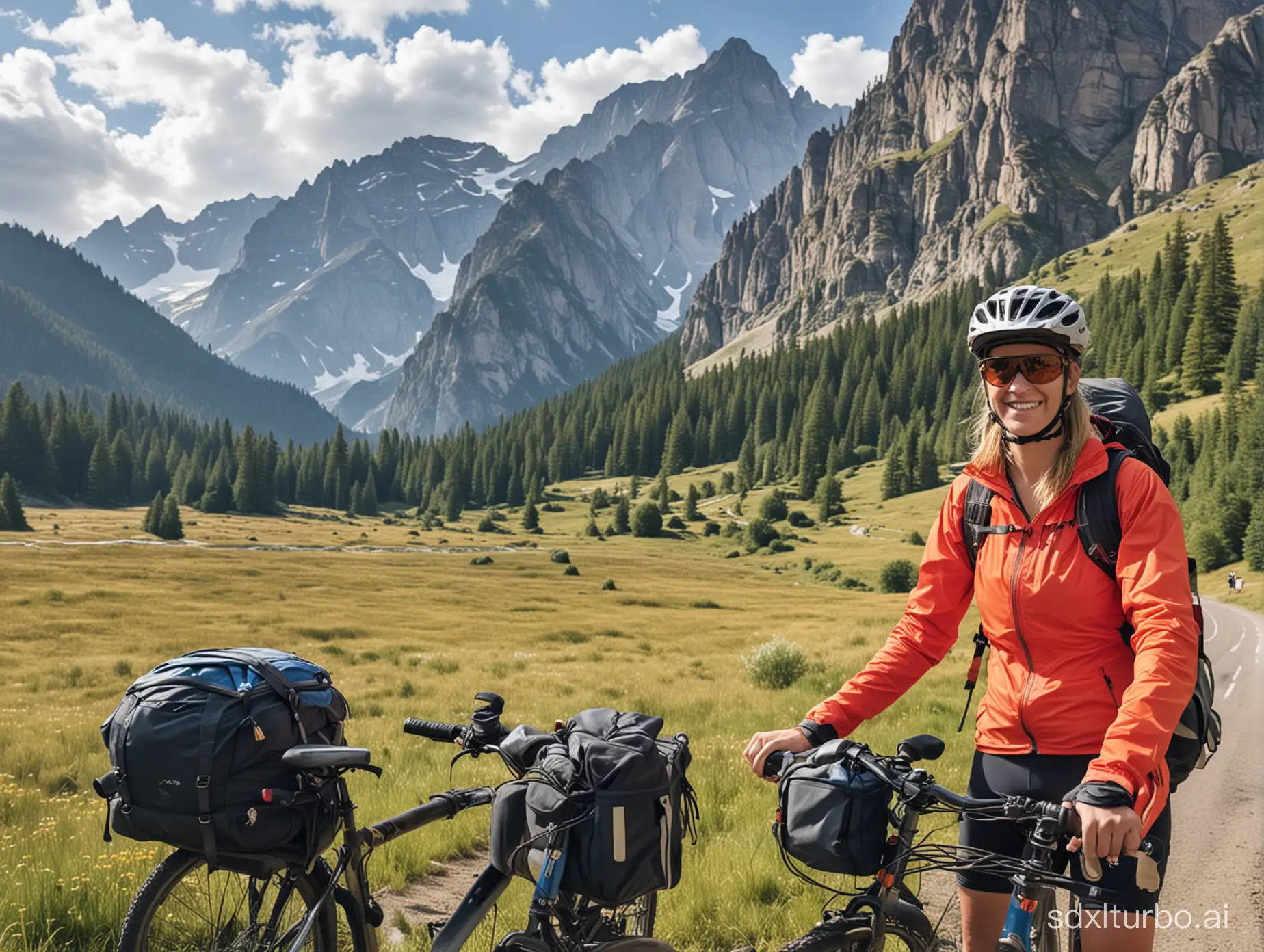 Bike-Travelers-Enjoying-Majestic-Mountain-Vista