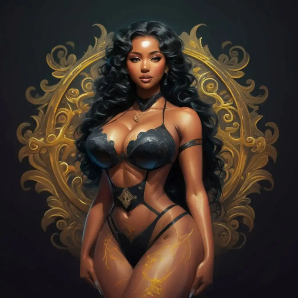 logo, A very busty black Pinup model with a perfect body wearing a white lace bra and thong, with the text "Ebony AI", typography, to be used in the Beauty Spa industry, with the text "Ebony AI", typography, to be used in the Technology industry, with the text "Ebony AI", typography, to be used in the Religious industry