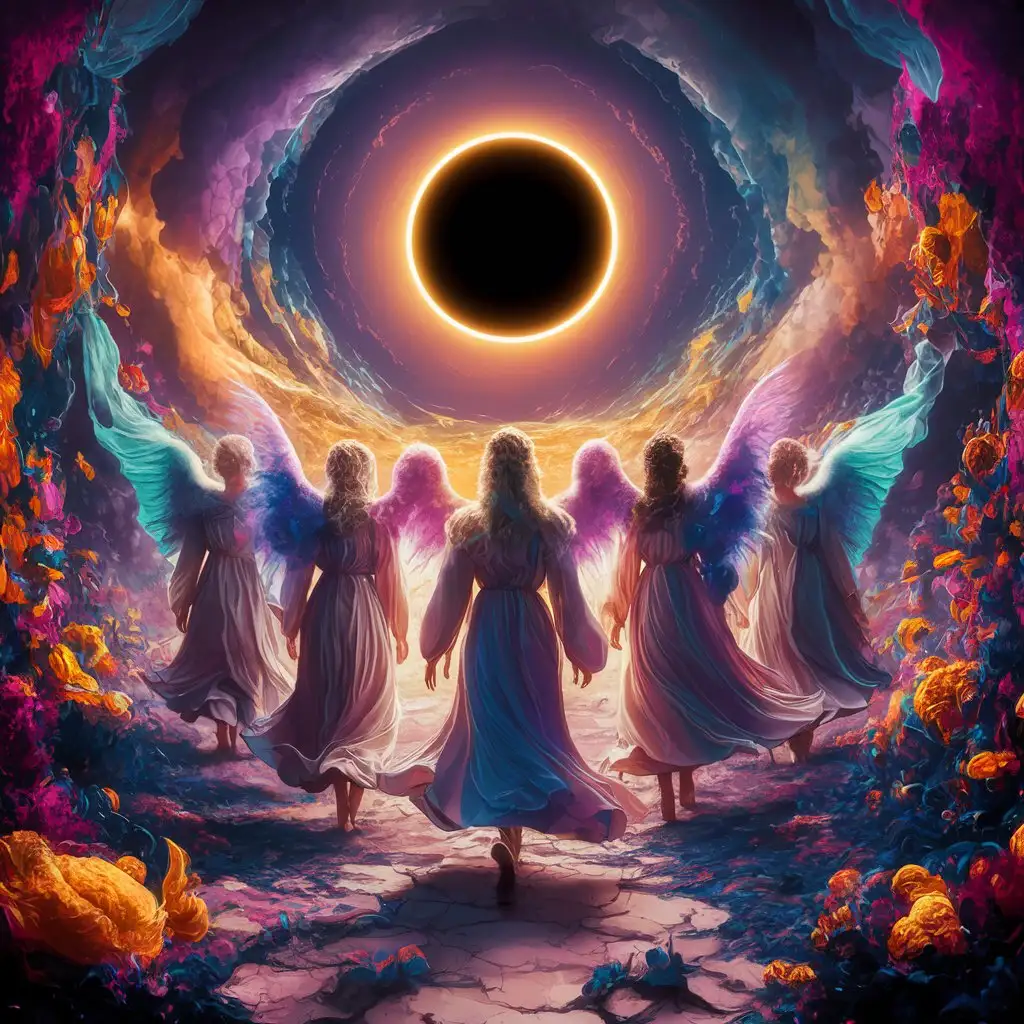 Celestial-Angels-Amidst-Floral-Pathway-Approaching-Eclipse