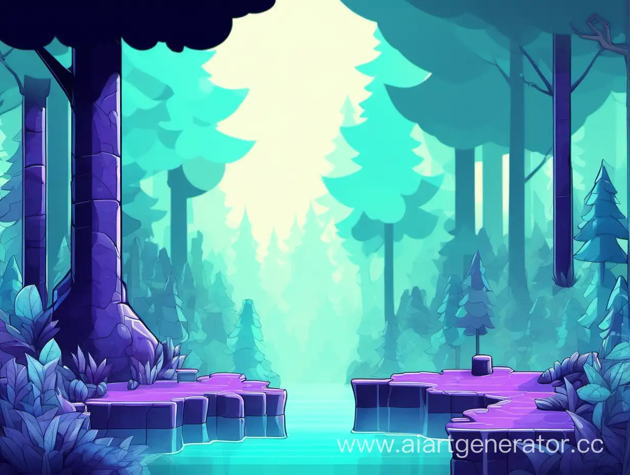 SideView-Forest-Adventure-Game-Scene-with-Turquoise-Blue-and-Lilac-Tones