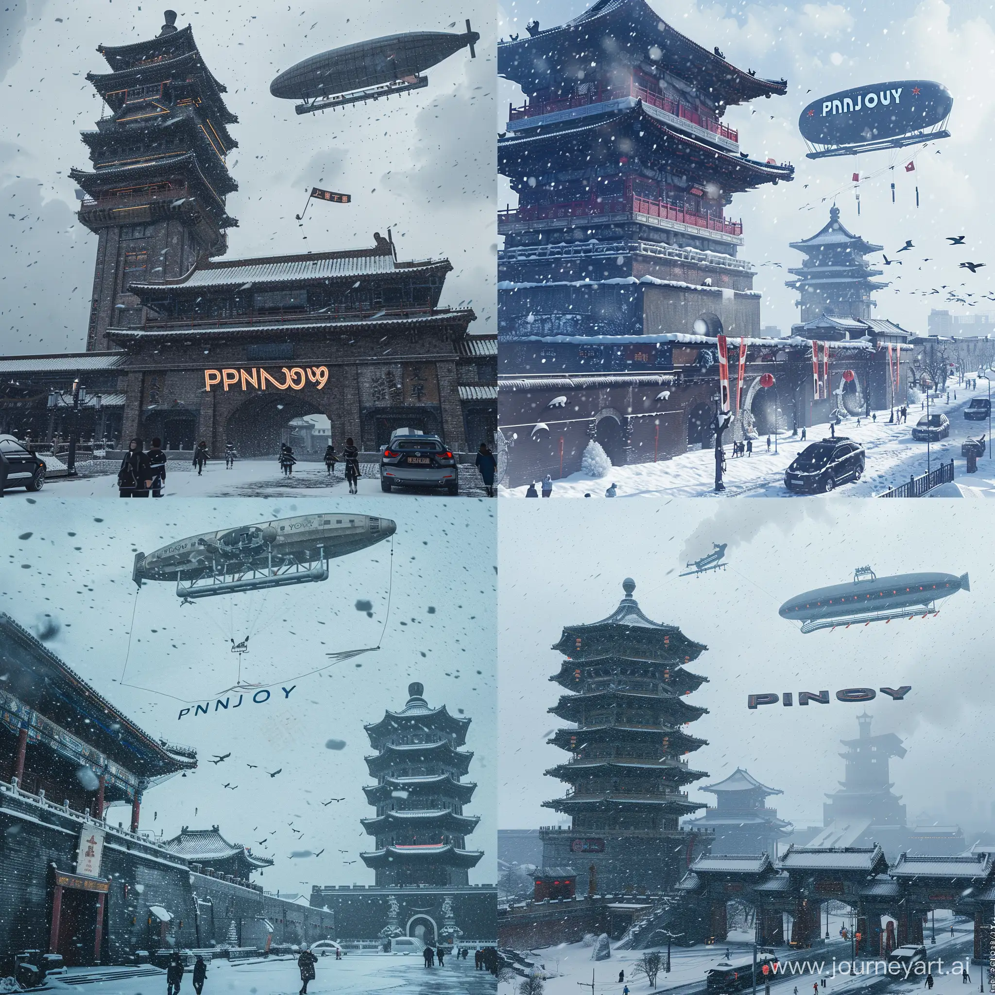 Cyberpunk-Chinese-New-Year-at-Xian-Bell-Tower-with-Zeppelin