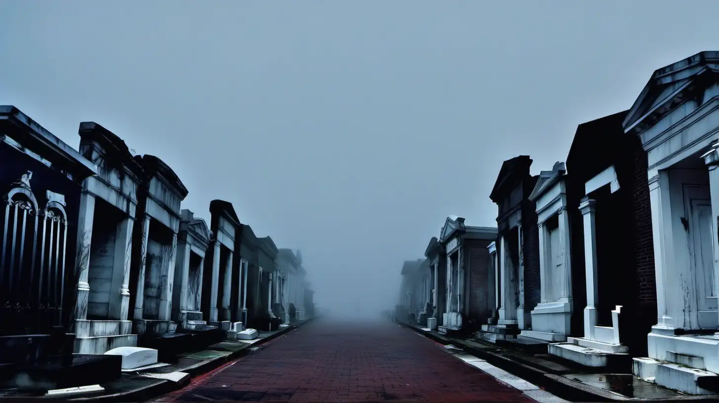 St. Louis cemetery at night in the fog.