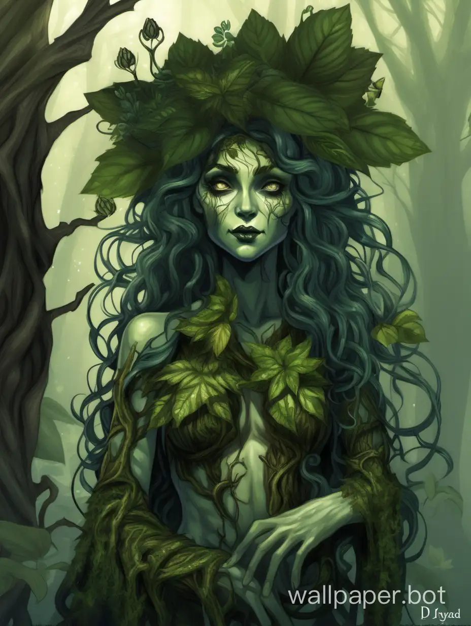 Goth or Ditzy dryad, forest nymph, tree lady, dnd, dungeons and dragons, D&D 5e, fifth edition, plant person, chult, dryad whose body and clothes are made of plants