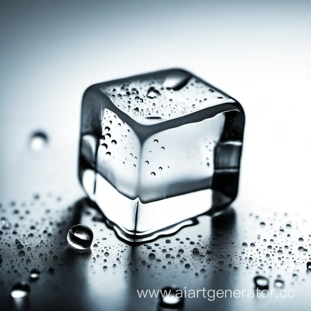 Single-Ice-Cube-with-Water-Droplets-on-White-Background