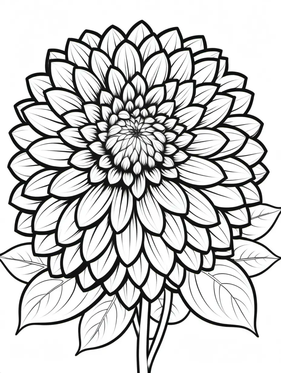 Elegant Dahlia Flower Coloring Page Intricate Line Art on a White Background