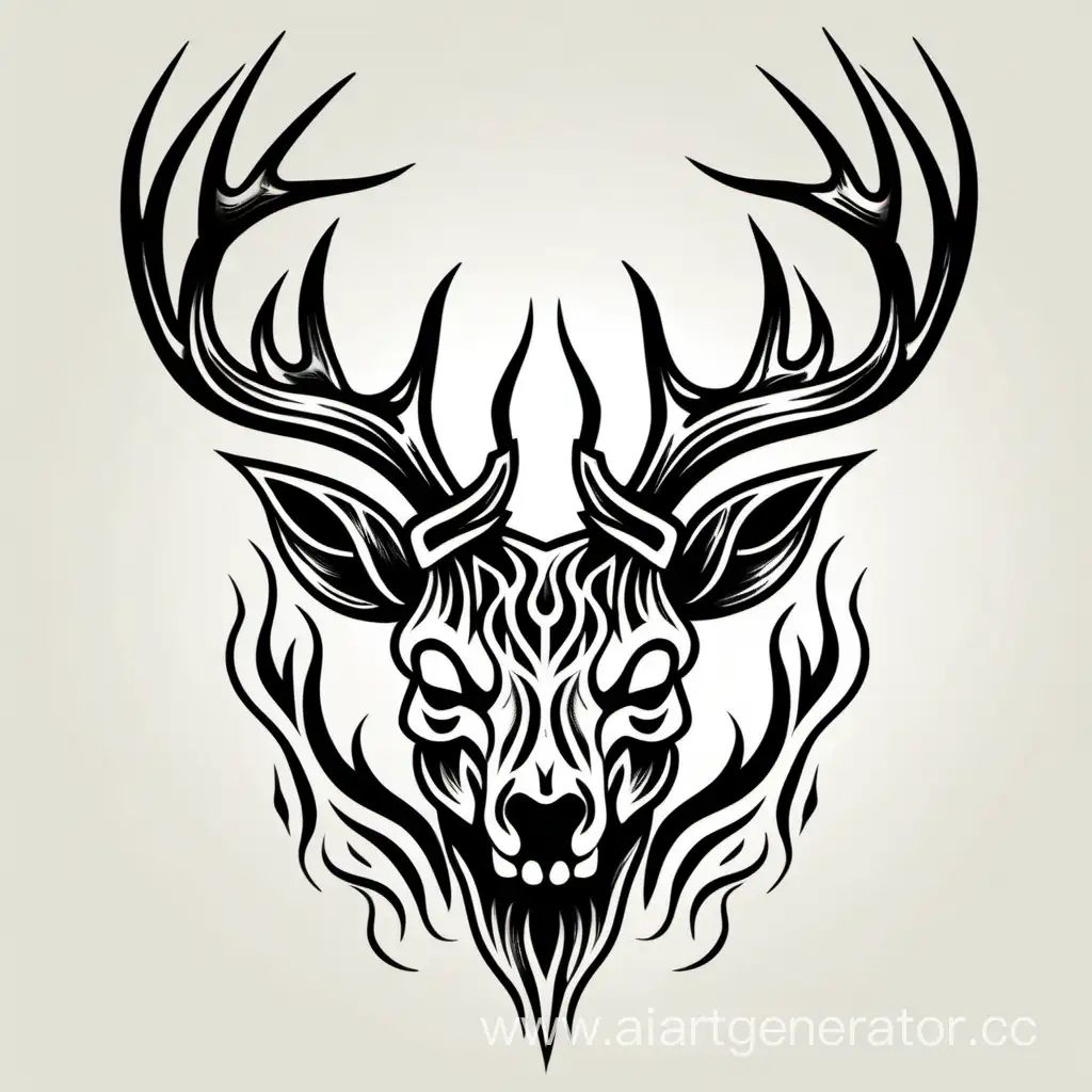 head skull deer tattoo, horn deer, vector, flame deer , tattoo vector style