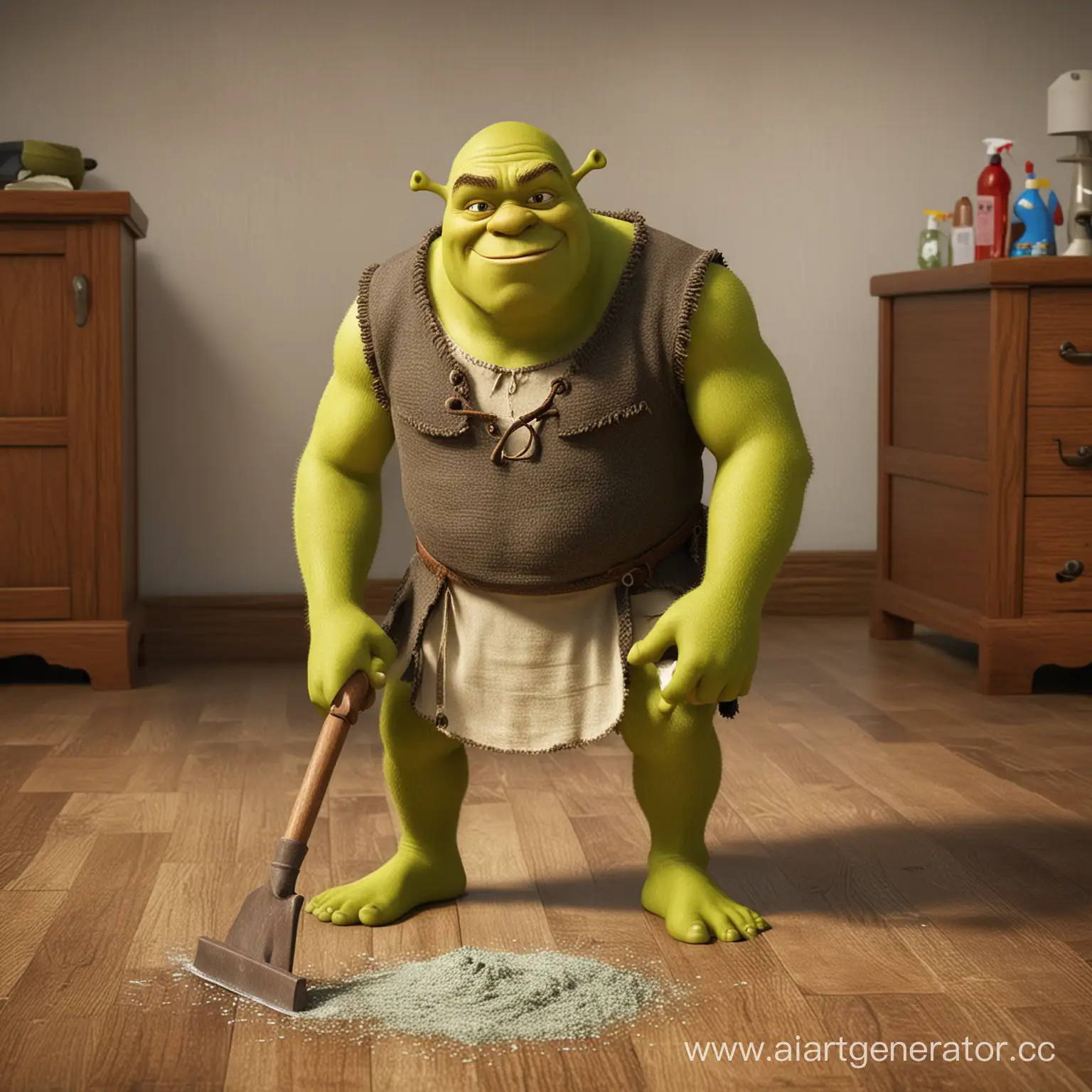 Ogre-Character-Shrek-Tidying-Up-a-Messy-Living-Space