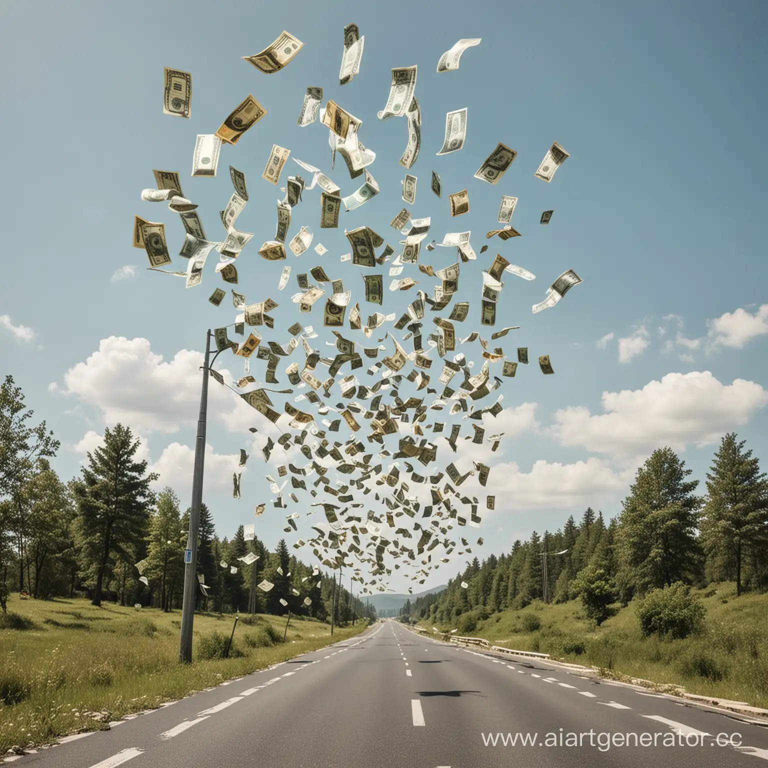 Flying-Money-Bills-Over-Urban-Road