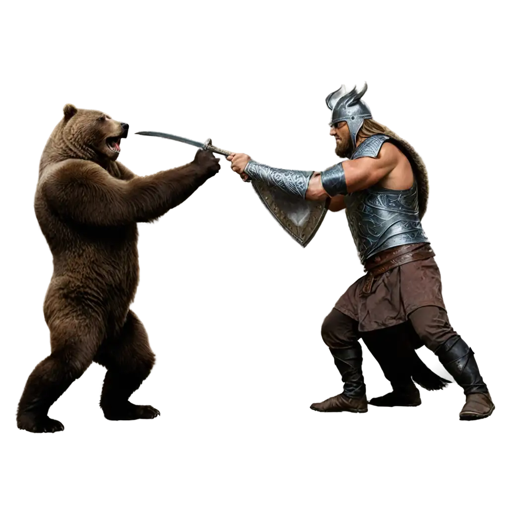 Viking warrior fighting a big grizzly