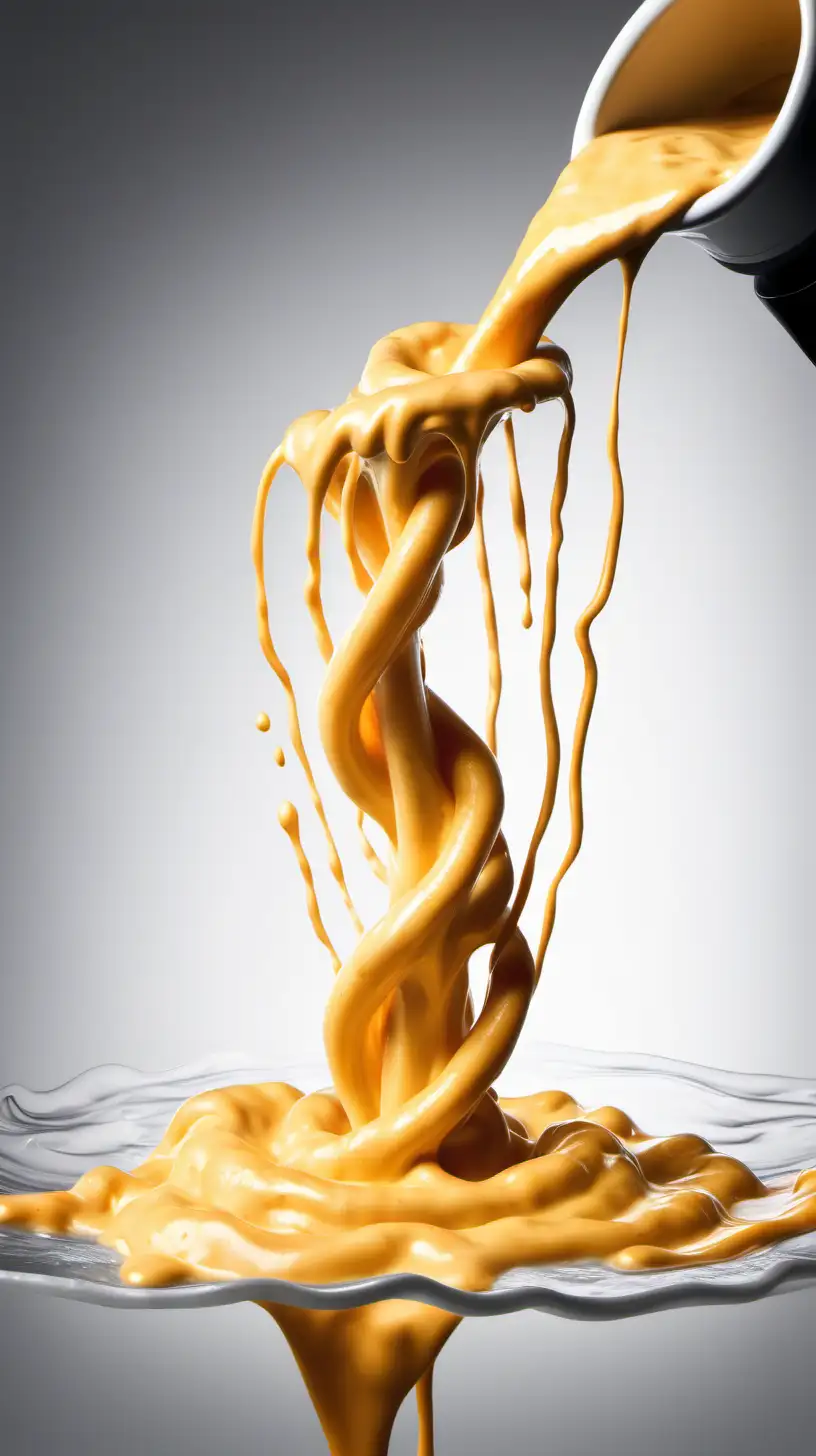 Draw a twisted virtical splash of cheddar cheese sauce flowing like a river with with background 