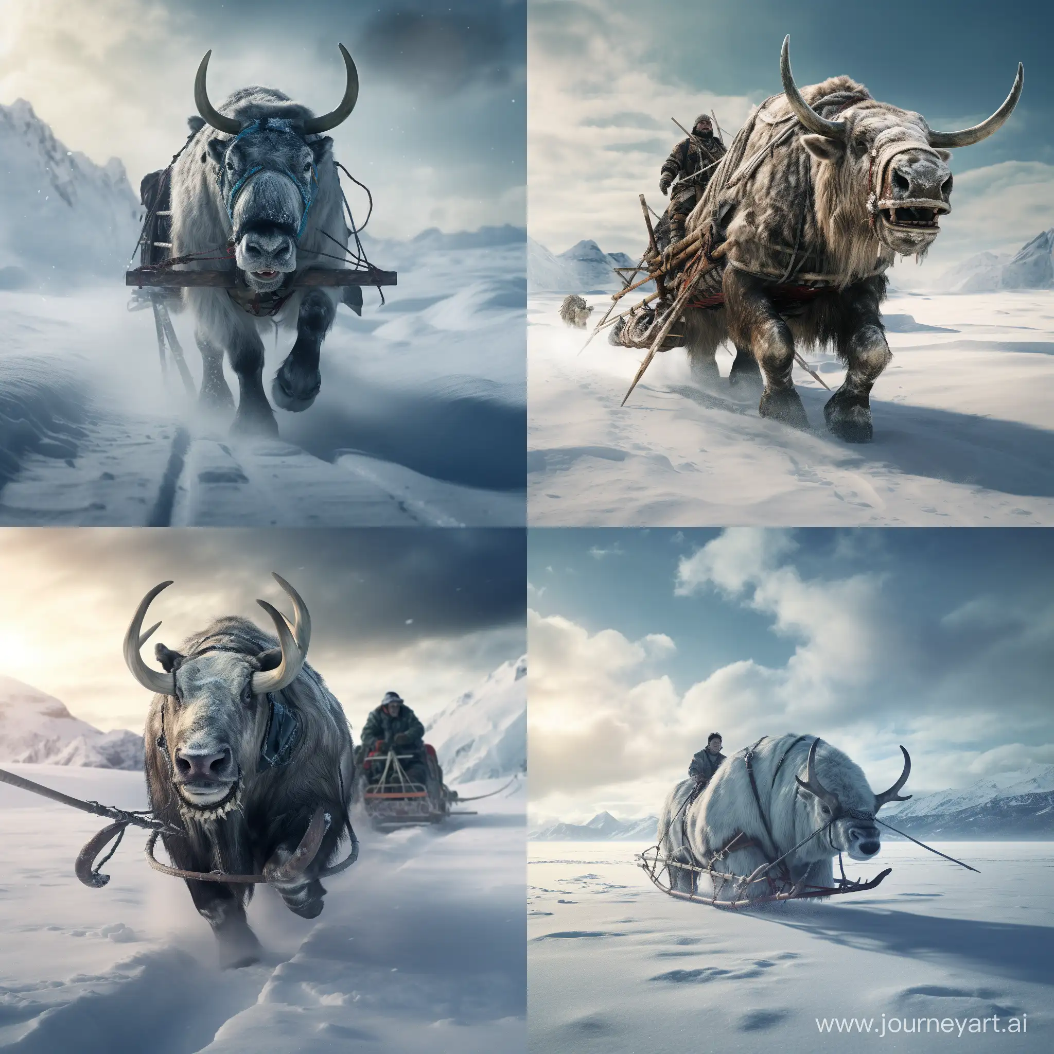 Arctic-Bull-Pulling-Sled-Powerful-Scene-of-Arctic-Strength-and-Tradition