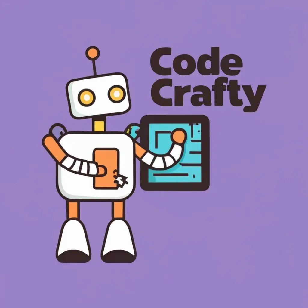 logo, coding bot, with the text "CodeCrafty", typography, be used in Technology industry