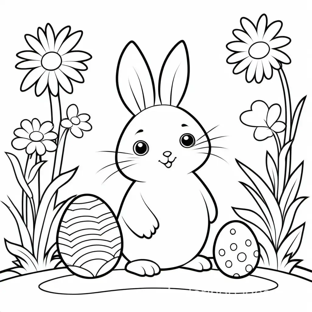simple childrens easter coloring page, Coloring Page, black and white, line art, white background, Simplicity, Ample White Space. The background of the coloring page is plain white to make it easy for young children to color within the lines. The outlines of all the subjects are easy to distinguish, making it simple for kids to color without too much difficulty