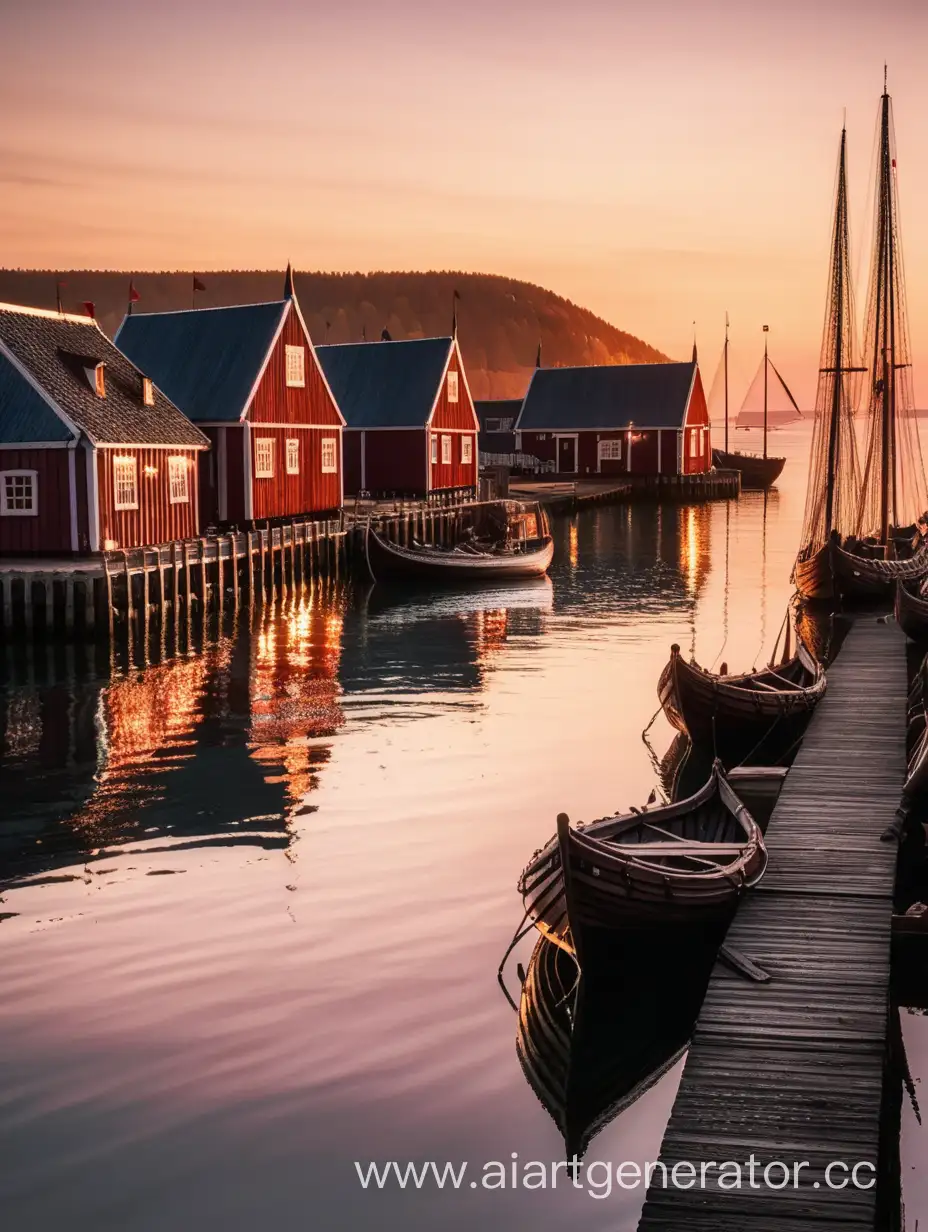 Viking-Village-Port-Sunset-Scene