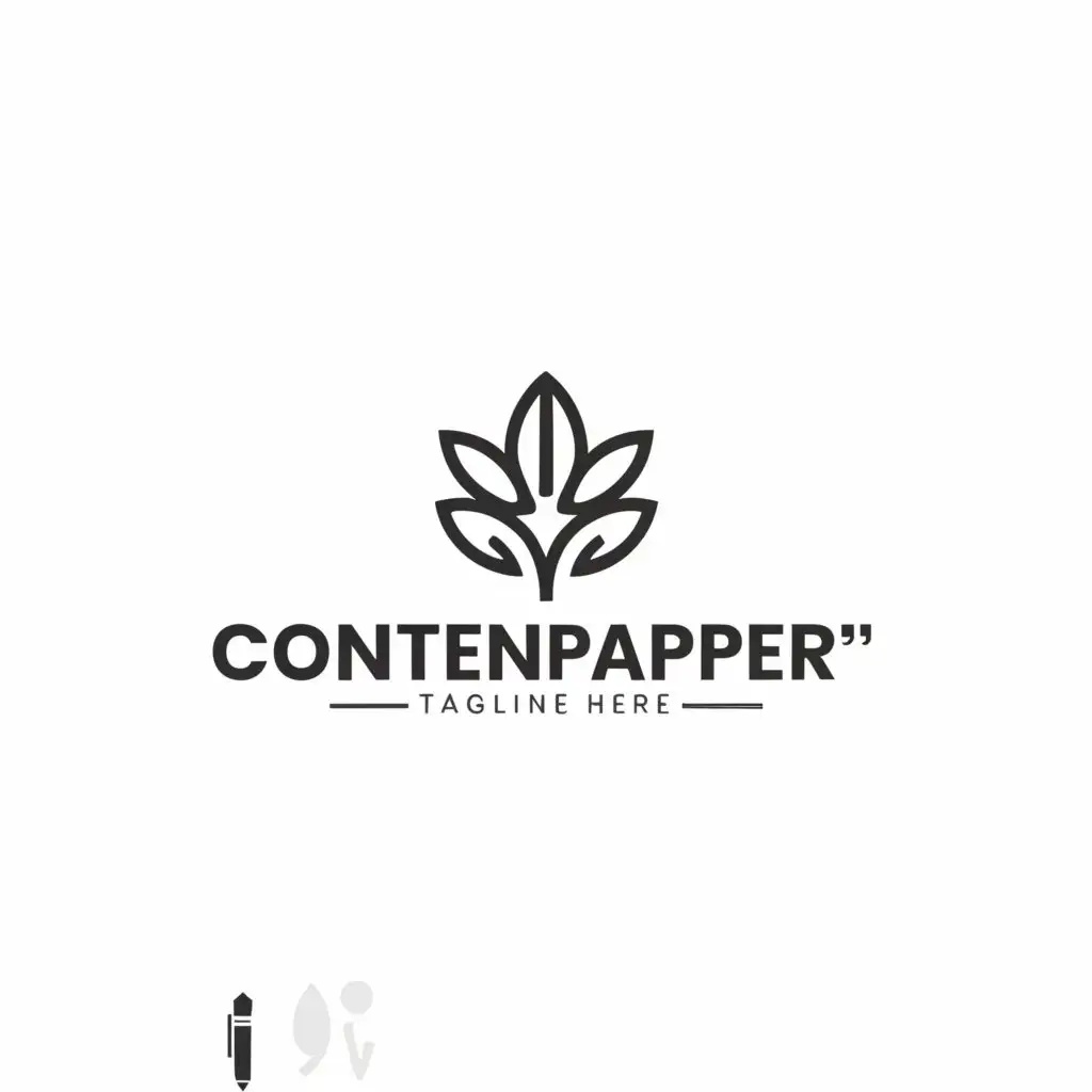a logo design,with the text "content papper", main symbol:Leaf, Pen,Minimalistic,clear background