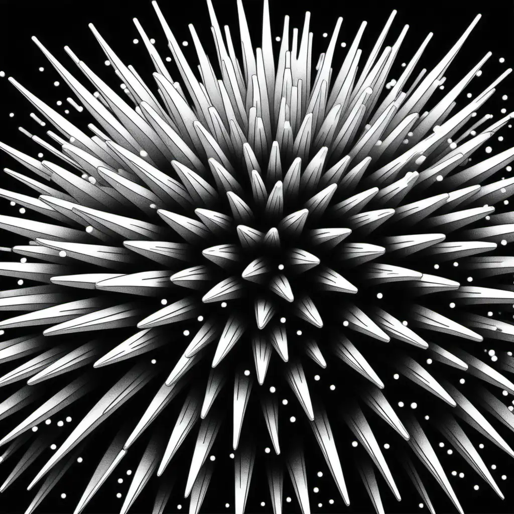 adult coloring book, black and white. Illustrated, dark lined, no shading, highly detailed. ultra closeup 3d view of a firework explosion  