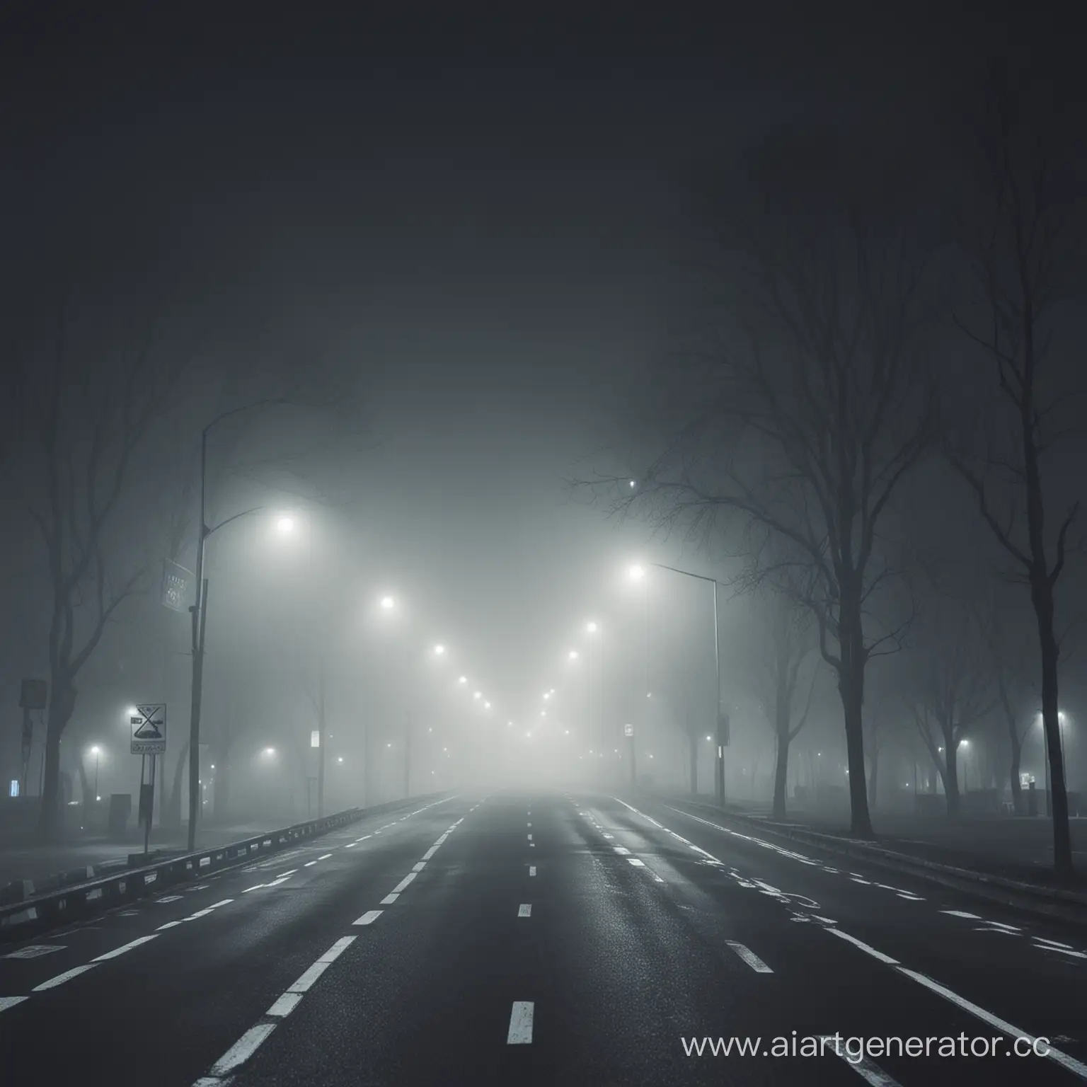 Urban-Night-Scene-Foggy-Road-in-the-Darkness