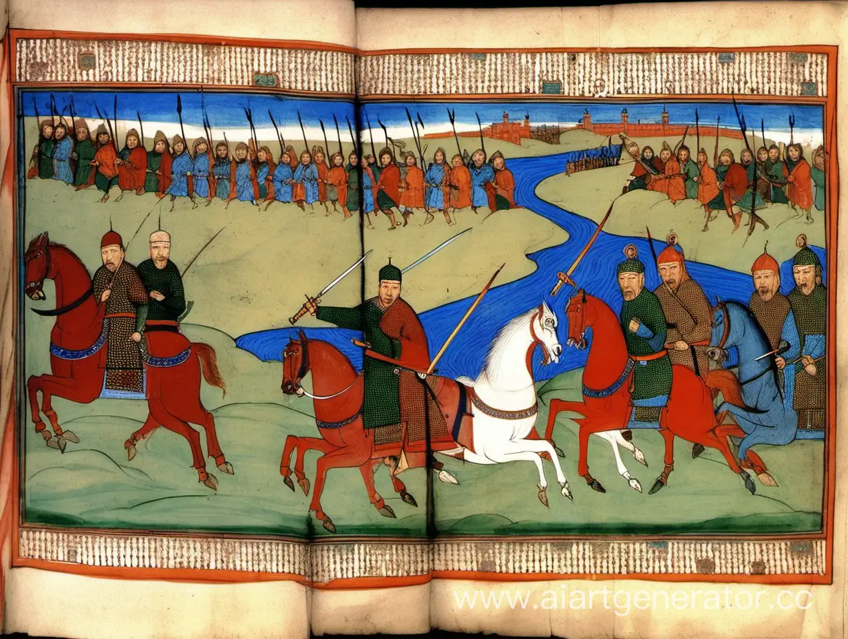 Монголы, убивство, русский,князь,1238 год, Миниатюра,Летопись,река Сити.