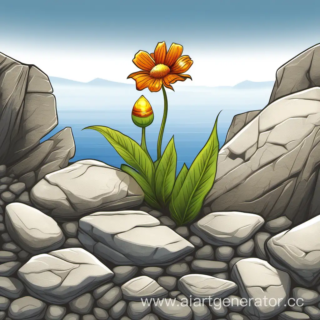 Иллюстрация полевой цветок один растет среди камней на скале