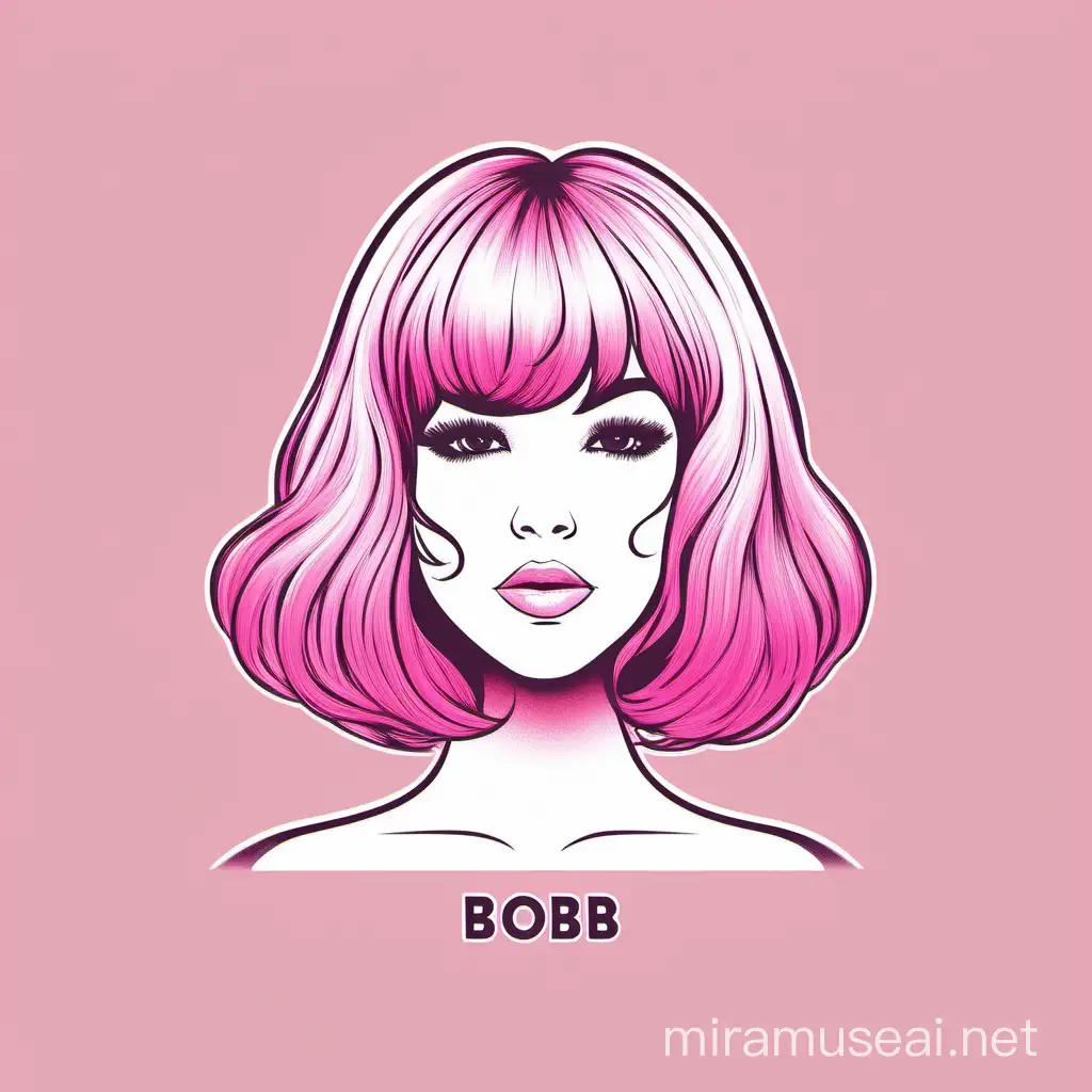 branding logo, bob hair wig, pink, girly, simple, drawing 