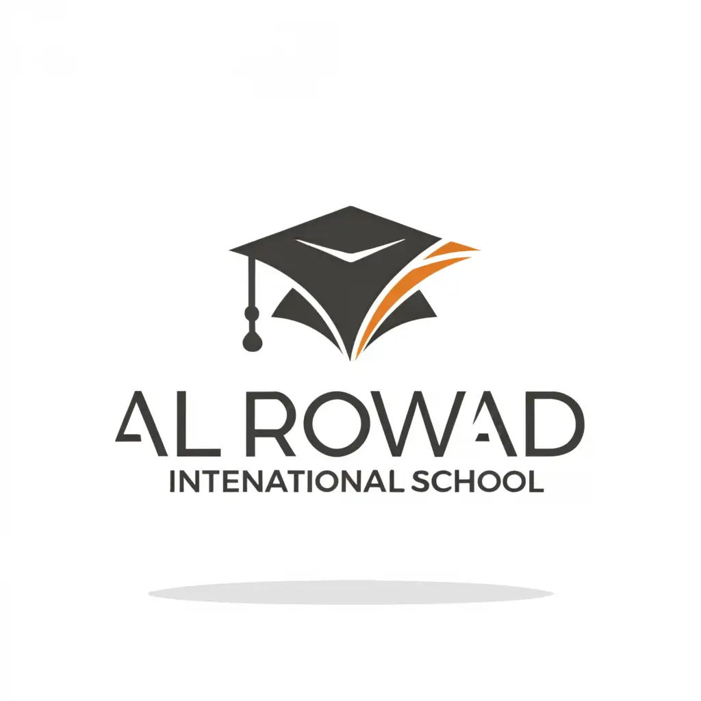 a logo design, with the text 'AL ROWAD international school', main symbol: Graduating hat, Moderate, be used in Education industry, clear background