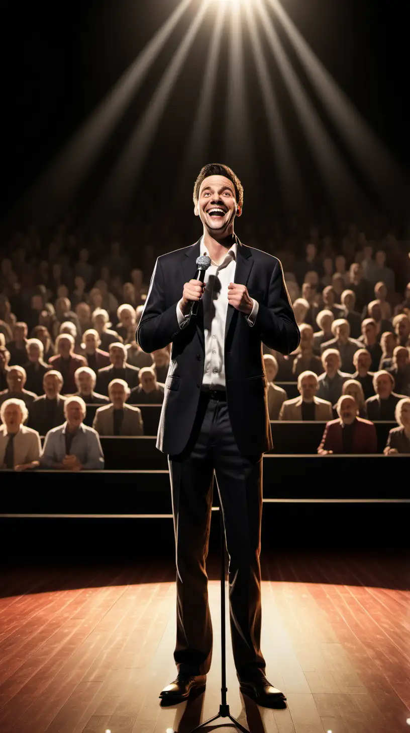 Confident StandUp Comedian Performing in Packed Arena