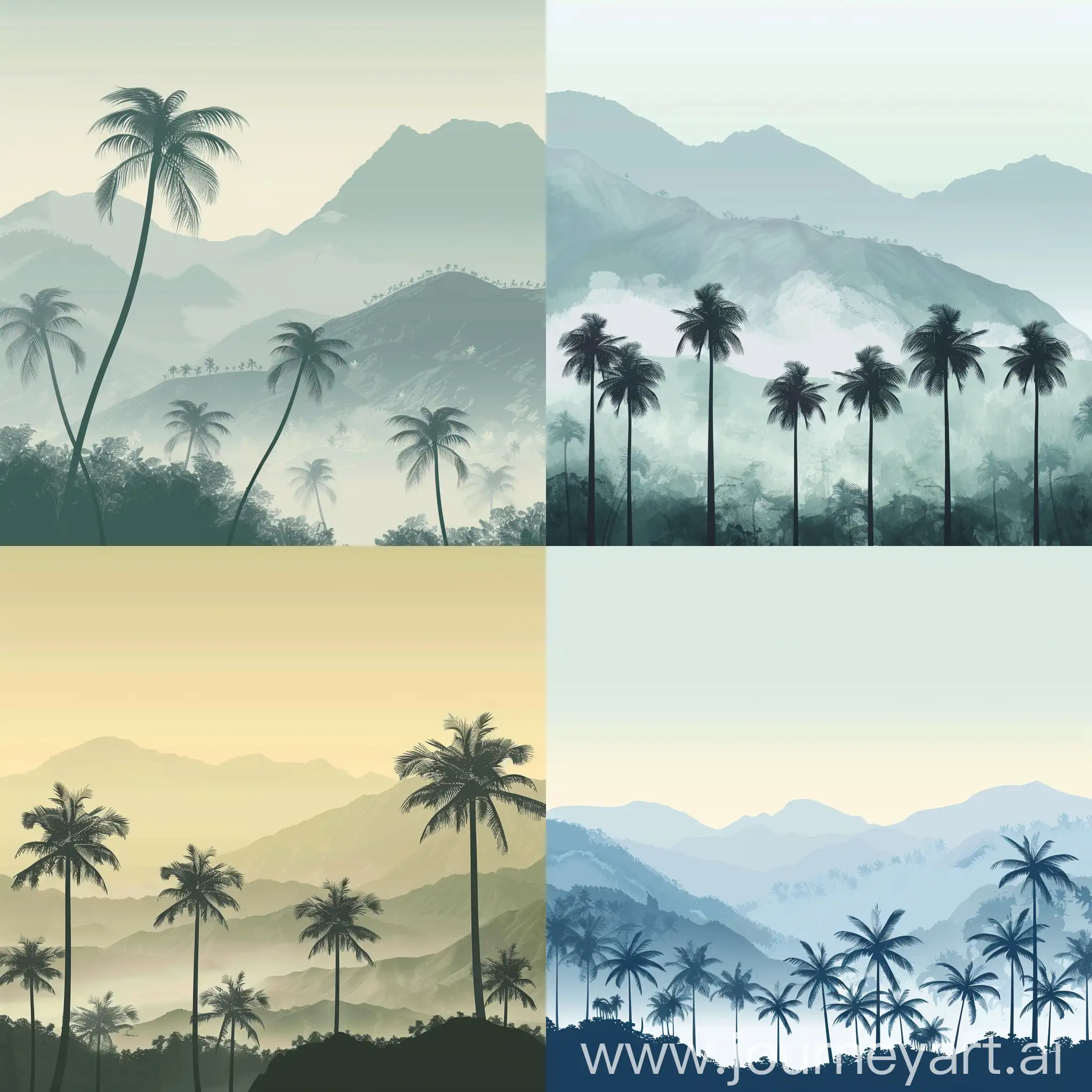 Background for website pale images of palm trees and mountains
