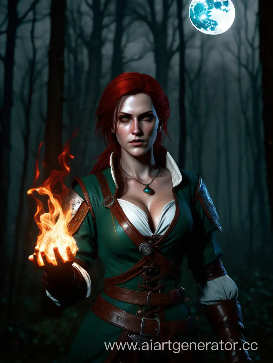 Hyperrealism-8K-Triss-Merigold-in-Enchanted-Forest-with-Blazing-Fire