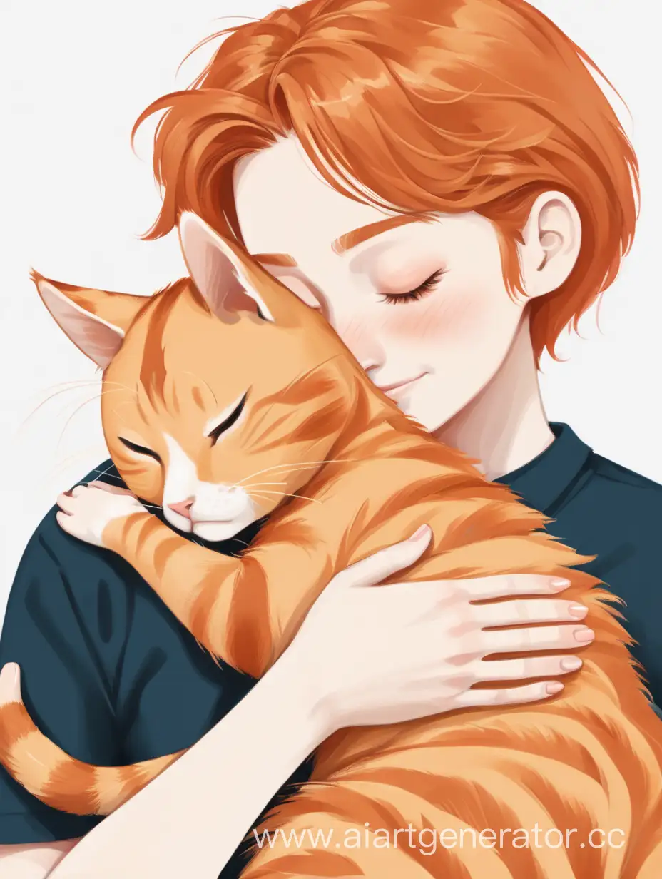 Человек обнимается с рыжим котом