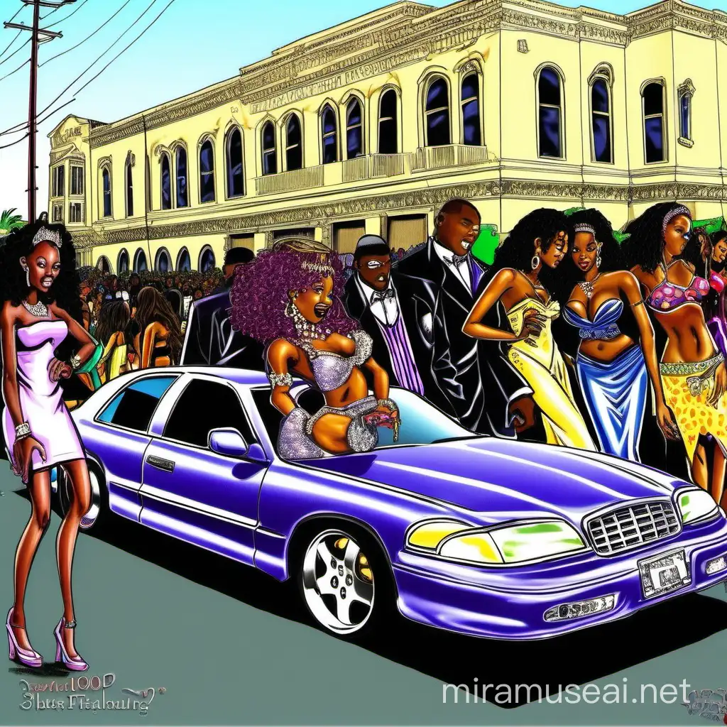 Vibrant Oakland High School Prom Party Flashy Suits Stunning Girls and BlingedOut Rides
