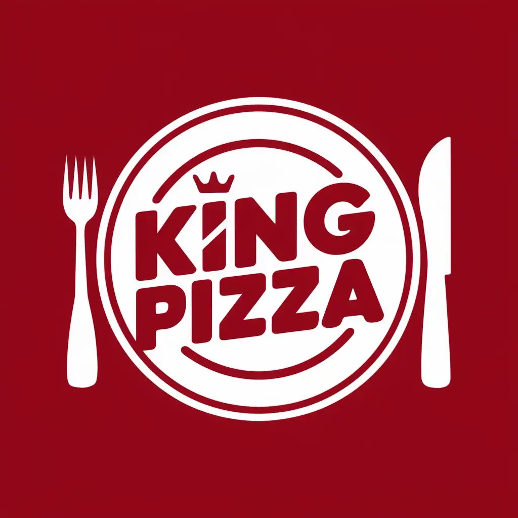logo, plate and knife, with the text "king pizza", typography