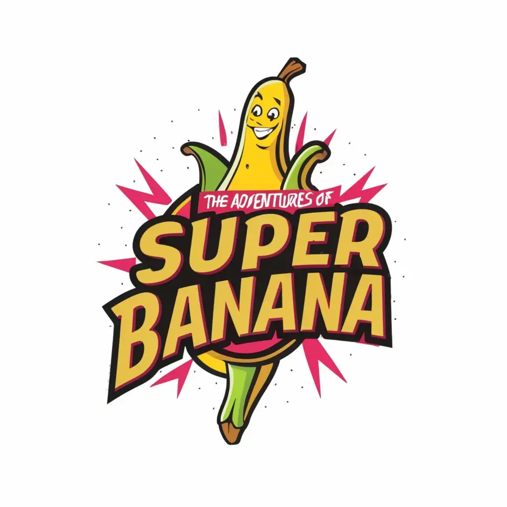 logo, logo, The Adventures of Super Banana — A comic strip about a banana who gains superpowers ,Contour, Vector, White Background, highly Detailed, sharp outlined image, no jagged edges, neon vibrant colors, typography, with the text "George", typography