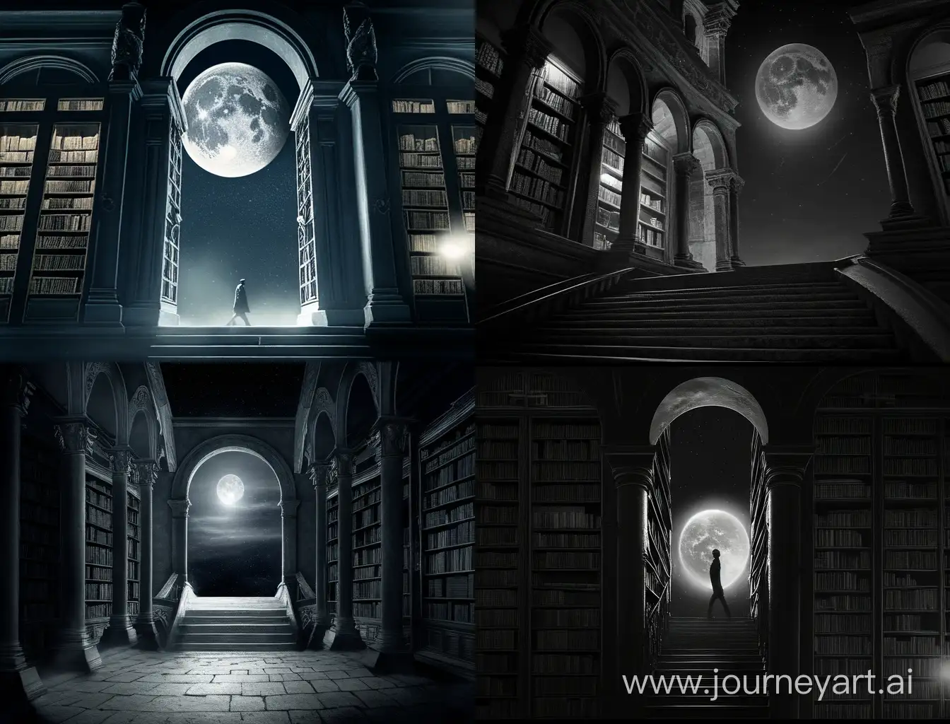Enigmatic-Exploration-Solitary-Seeker-Enters-Moonlit-Library-of-Secrets