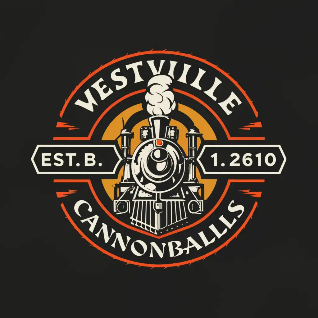 a logo design,with the text "Westville Cannonballs", main symbol:have a image of a steam train speading by with smoke coming out of the smoke stack. have on the side of the train the words Westville Cannonballs on the side.,complex,be used in Sports Fitness industry,clear background