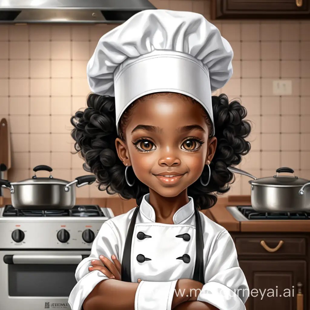 Adorable Little Black Chef Cute Girl Posing in Chef Hat