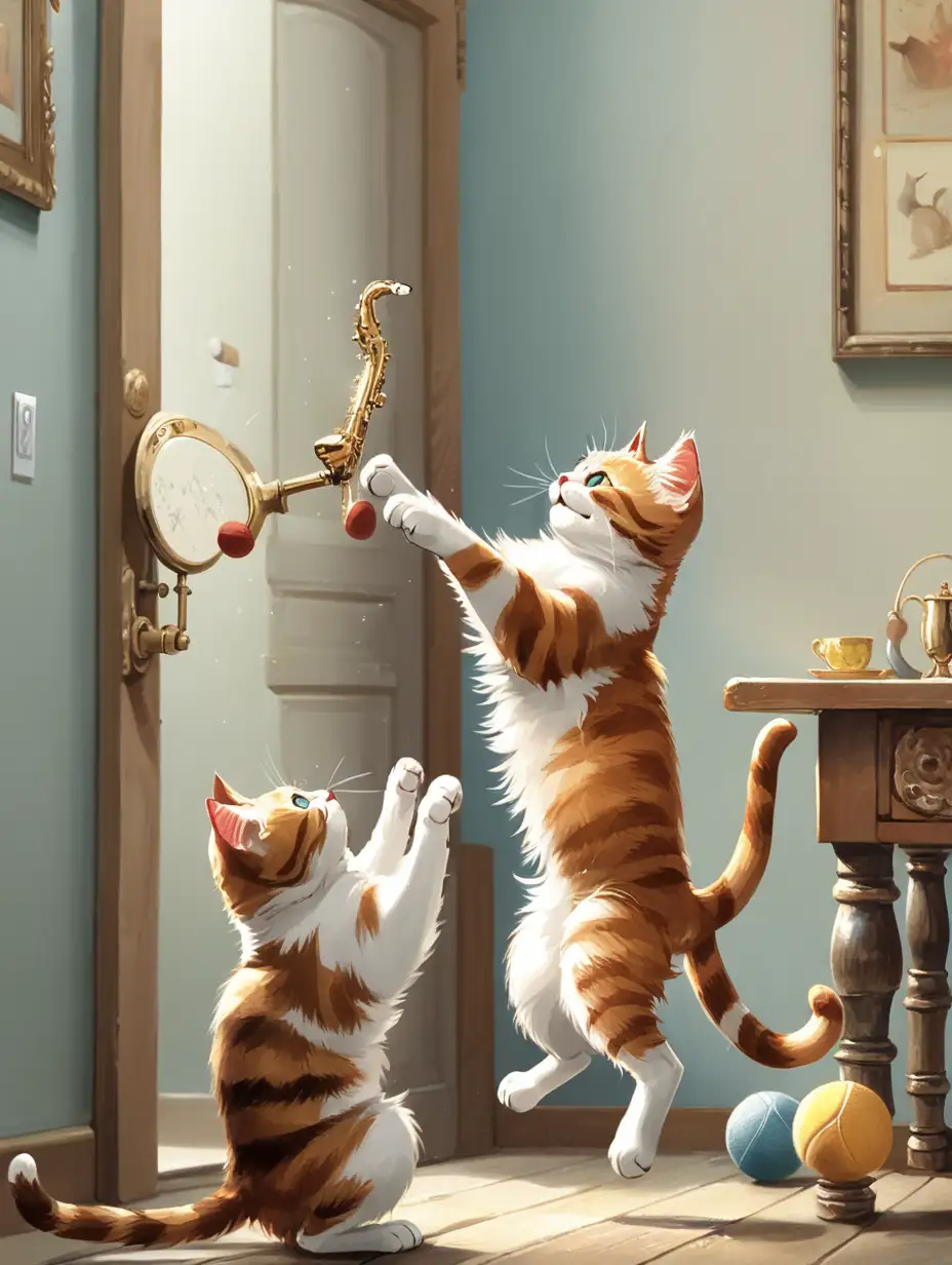 Feline Friends Engaged in Whimsical Games