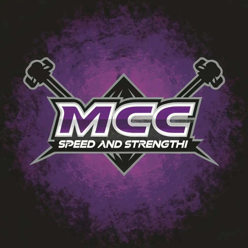 a logo design, with the text 'MCC Speed and Strength', main symbol: Speed, Strength, Purple, Black, Gray, Minimalistic, to be used in Sports Fitness industry, clear background