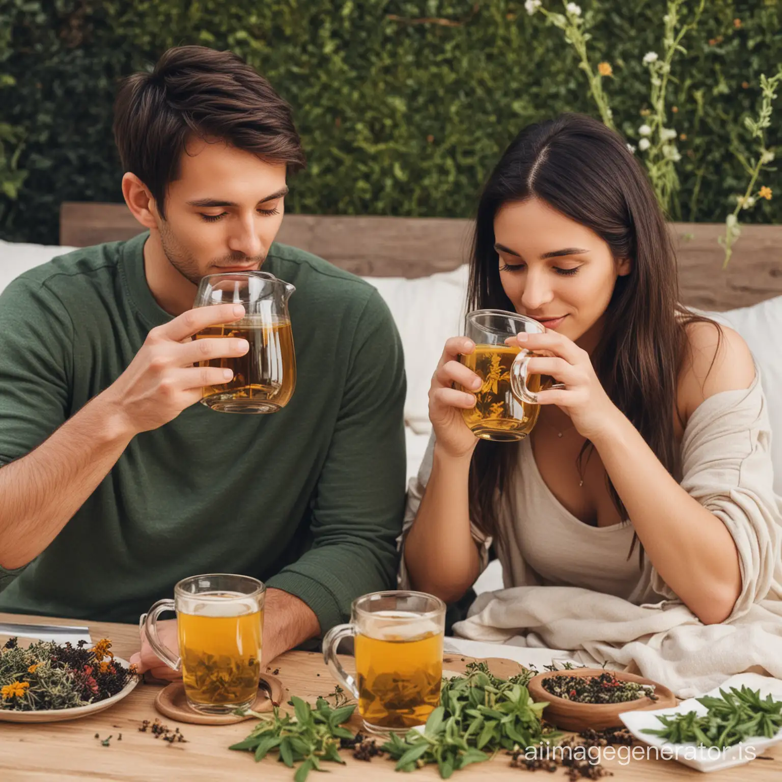 Couple-Enjoying-Health-Benefits-of-Herbal-Teas-in-a-Serene-Garden